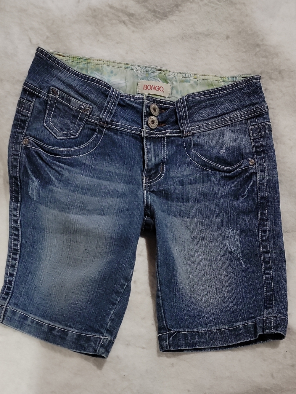 BONGO Distressed Dark Blue Denim Bermuda Shorts